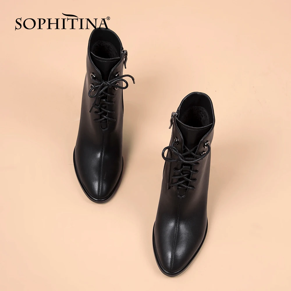 Jual Sepatu Bot Wanita Mewah SOPHITINA Sepatu Bertali Temperamen Dewasa Kulit Asli Sepatu Bot Pergelangan Kaki Wanita Hak Tinggi Kehangatan Runcing K280