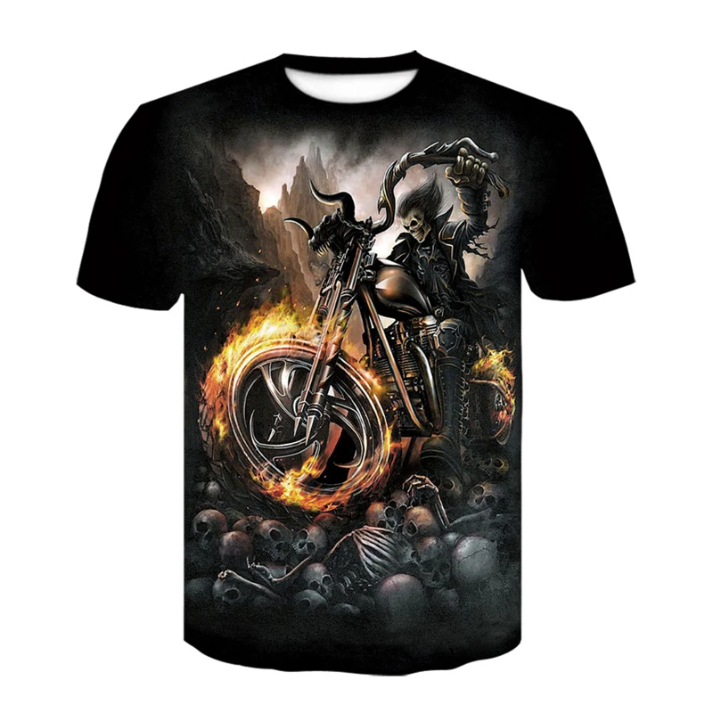 

Skull Rock Cool 3D T-shirt Men's Motorcycle Punk 3D Printing T-shirt Men's T-shirt Summer Tops Men's Fashion