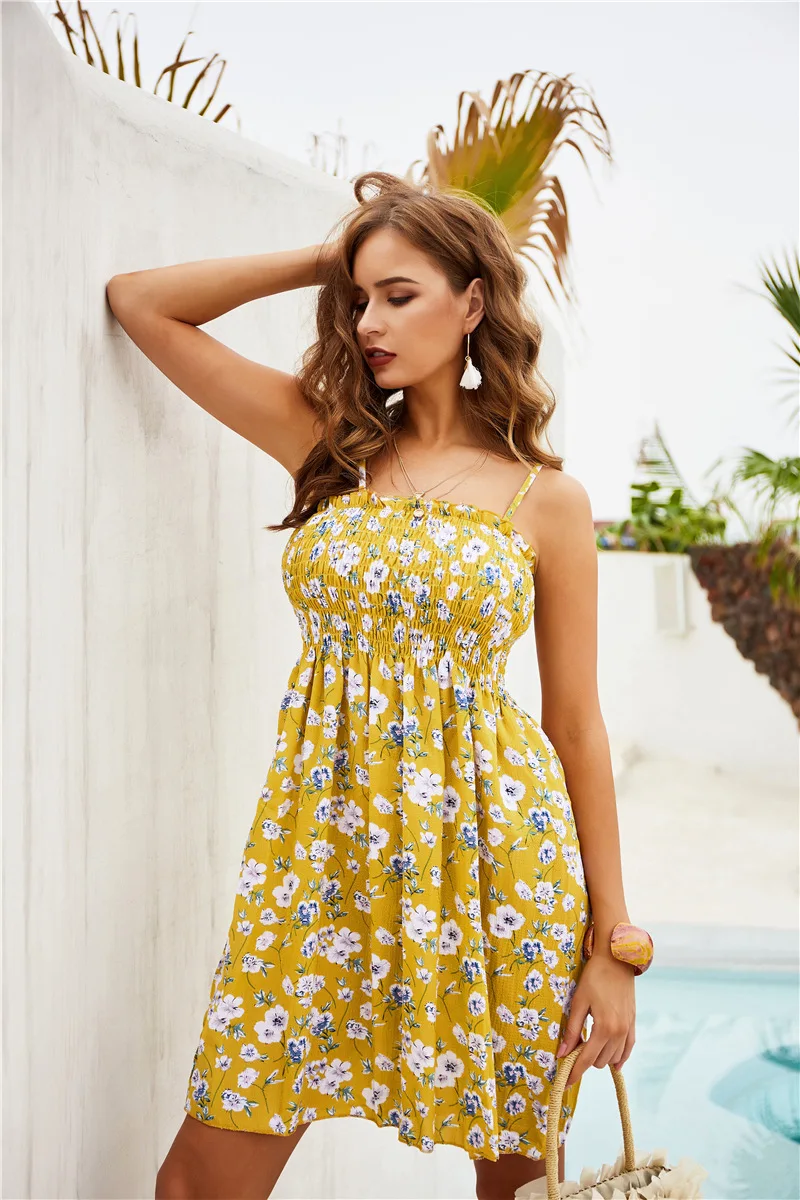 Богемное летнее Цветочный принт С НАБОРНЫМИ БРЕТЕЛЬКАМИ платье Для женщин 2020