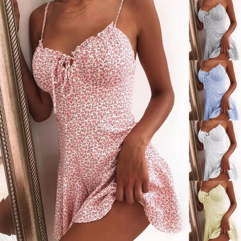 

Richkeda Store New Hot Women Summer Mini Dress Tie Front Elegant Sexy Off Shoulder Ruffle Party Dress Femme Backless A-Line