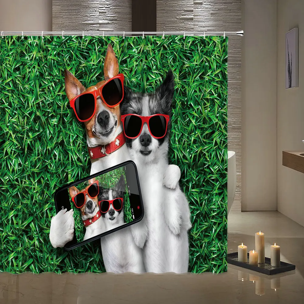 

Funny cat and dog shower curtain lovely animal home decoration bathroom waterproof polyester curtain shower curtain