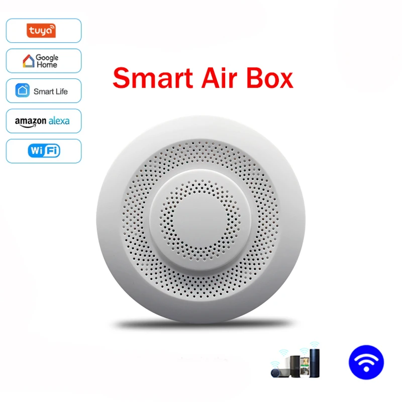 

Tuya WIFI Smart Air Box Carbon Dioxide Detector CO2 Gas Sensor Formaldehyde VOC Temperature Humidity Sensor App Control
