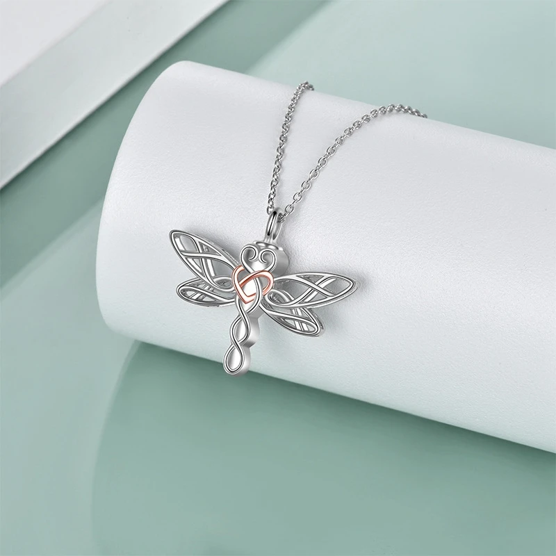 

Cremation Jewelry - Dragonfly /Urn Ashes Necklace Gifts For Women Sterling Silver Knot Irish Jewelery For Girls