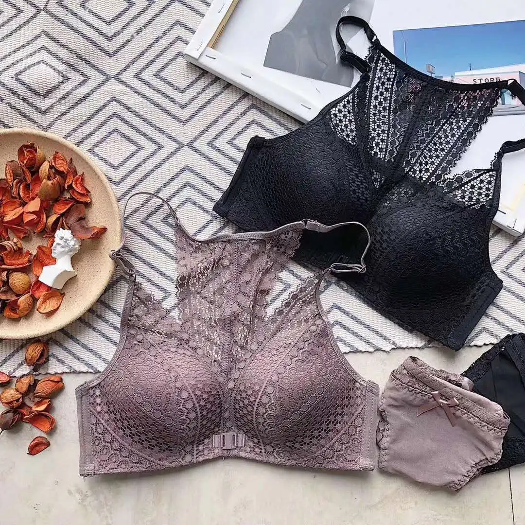 Сексуальный кружевной бюстгальтер наборы для женщин бесшовный с вышивкой