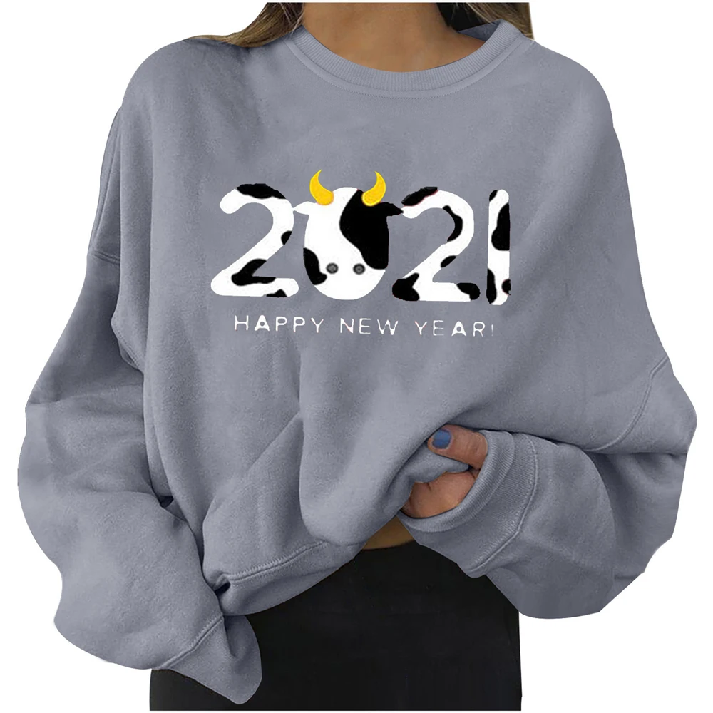 

2021 Cows Printed Womens Sweatshirts Long Sleeve Crew Neck Ladies Autumn Winter Casual Baggy Pullover Girls Female Jumper Tops