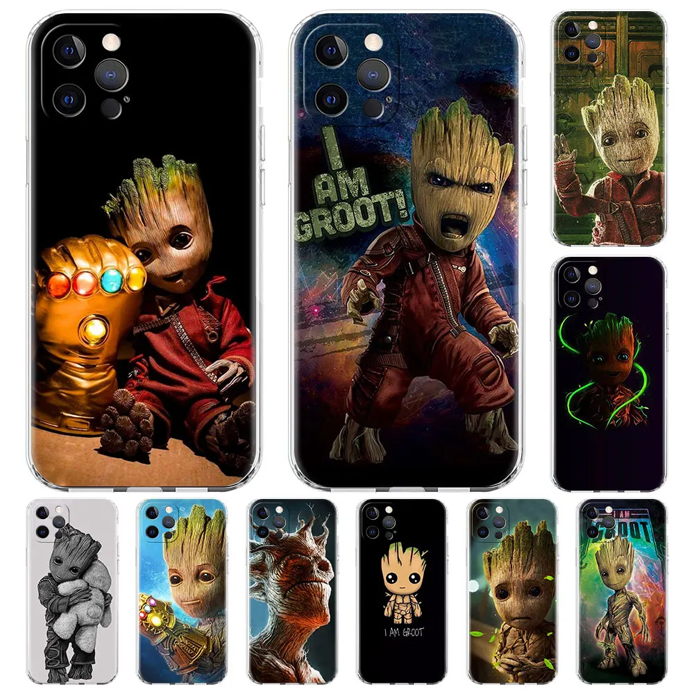 

Guardians Groot Marvel Funda for iPhone 14 13 12 Min 11 Pro Max Case 7 XR X 8 XS 6 6S Plus SE 2020 Transparent Soft Phone Cover