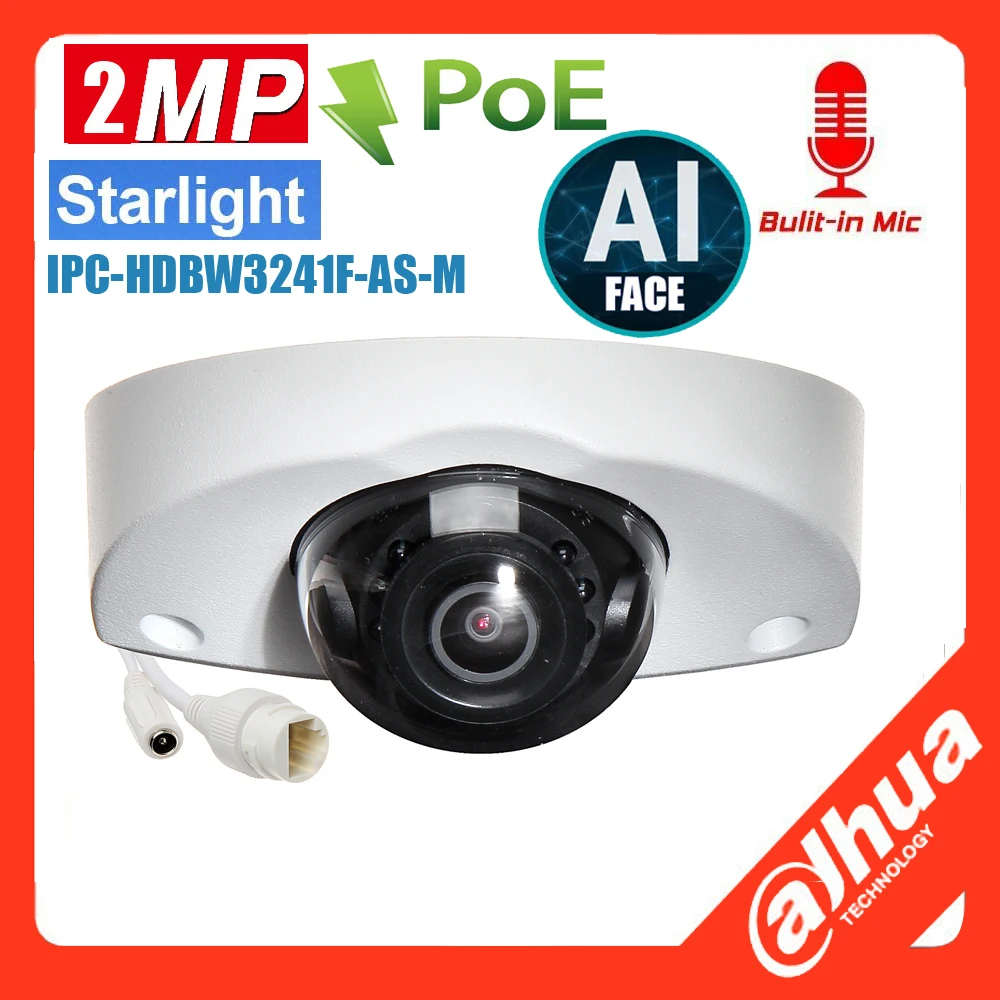 

mutil language Dahua 2MP Dome WizSense AI IP Camera Starlight POE IPC-HDBW3241F-AS-M IR50m Waterproof WDR SMD Plus CCTV Camera