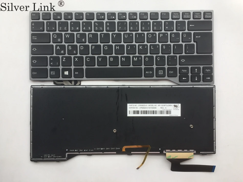 Турецкая английская клавиатура для Fujistu Lifebook E733 E744 E743 Серебристая Рамка с подсветкой Клавиатура для ноутбука TR раскладка Великобритании
