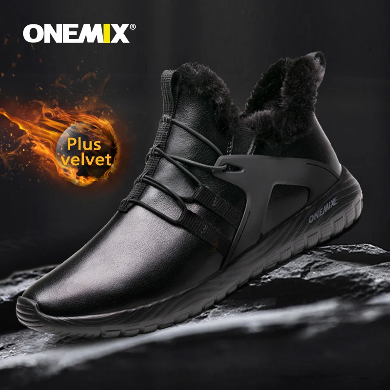 Onemix, водонепроницаемые зимние ботинки, мужские кроссовки, кожаная обувь для прогулок, уличная спортивная Удобная теплая обувь для бега