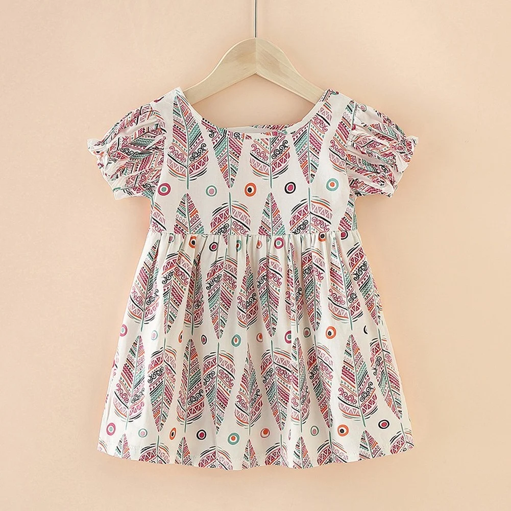 

Girls' Dress Summer Korean Girls' Cotton Lantern Sleeve Princess Dress Children's Retro Pastoral Dress