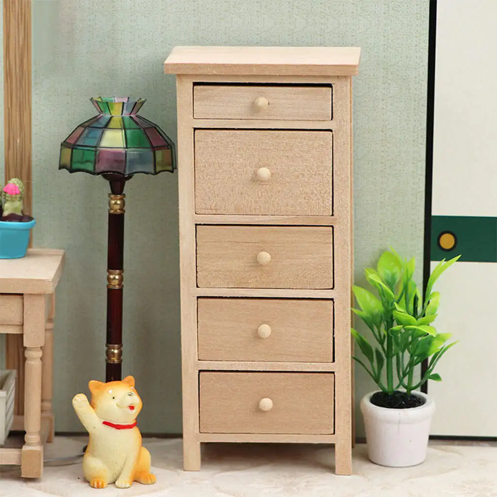 

Miniature Drawer Cabinet Wood Organizer for 1:12 Dollhouse Decoration Furniture Life Scene