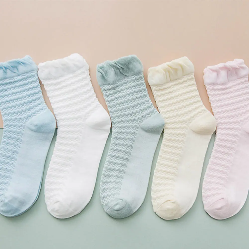 

5 Pairs Spring Summer Confinement Socks Wavy Lace Socks Loose Mouth Socks