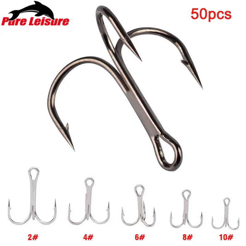 50 шт./лот рыболовный крючок 2 #4 #6 #8 #10 # крючки из высокоуглеродистой стали тройные