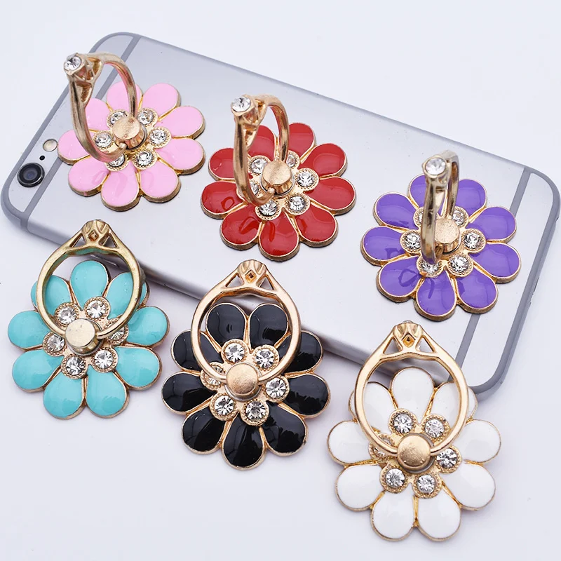 

360 degree rotation metal diamond mobile phone bracket, floret