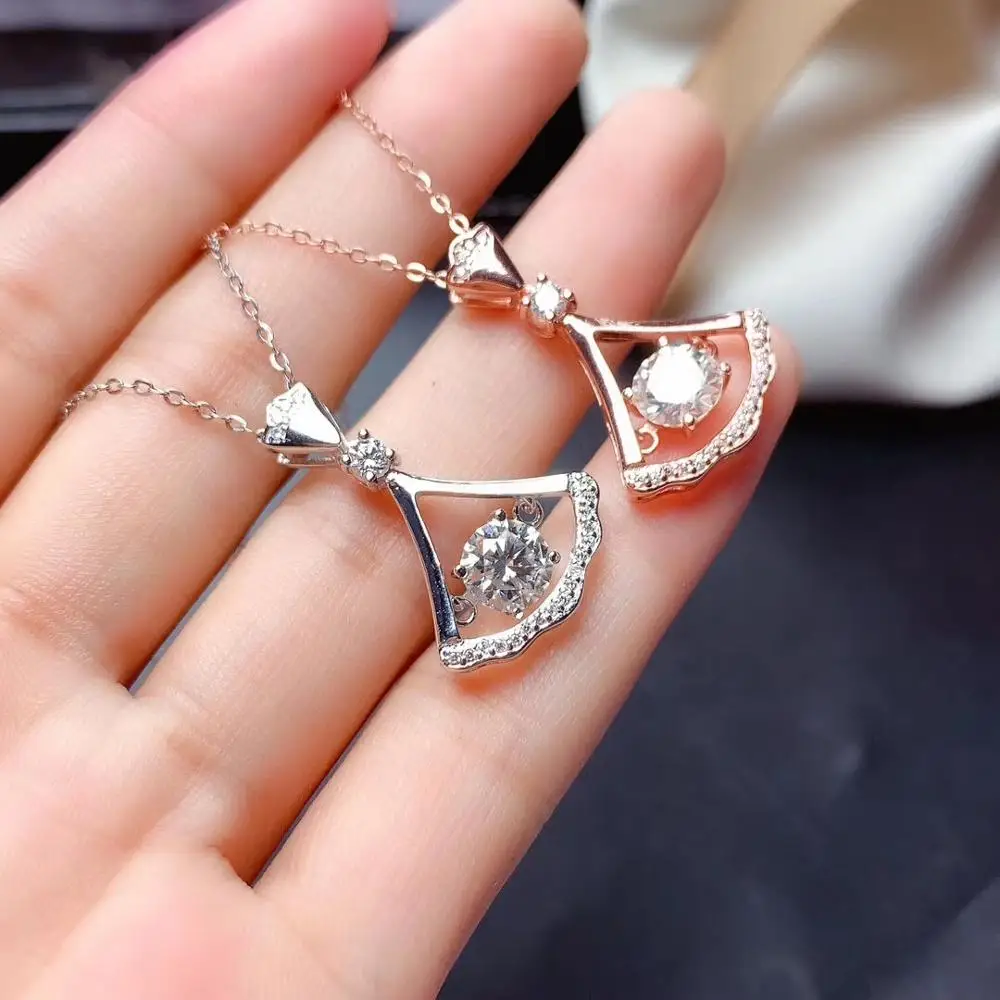

MeiBaPJ 1 Carat White Moissanite Gemstone Sector Pendant Necklace for Women Real 925 Solid Silver Fine Wedding Jewelry