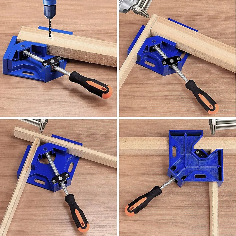 

HLZS-Aluminum Single Handle 90 Degree Right Angle Clamp Angle Clamp Woodworking Frame Clip Right Angle Folder Tool(Blue)