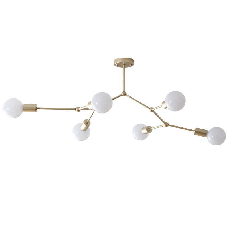 

Modern Chandelier Sputnik Lamps Semi-Embedded Ceiling Lamp Brushed Antique Gold Lighting 6 Lights Nordic Home Decoration