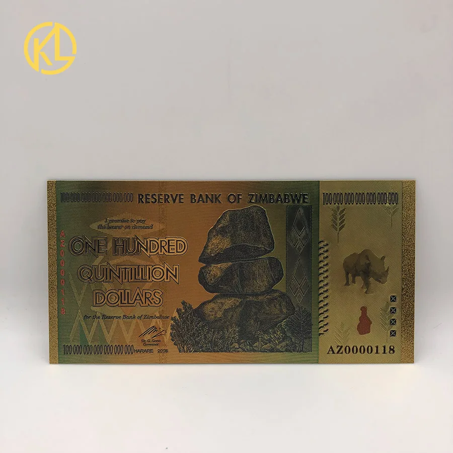 AZ0000111 Лимитированное издание Rhinoceros сто хинольон Zimbabwe вийский долларов 24K золото Банкнота с охранной водяной маркой света
