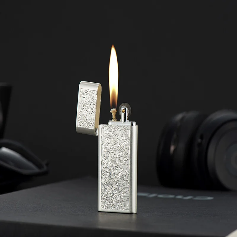 

Ultra Thin Upscale Metal Lighter Windproof Kerosene Lighter Grinding Wheel Flint Gadgets for Men Cigarette Lighters
