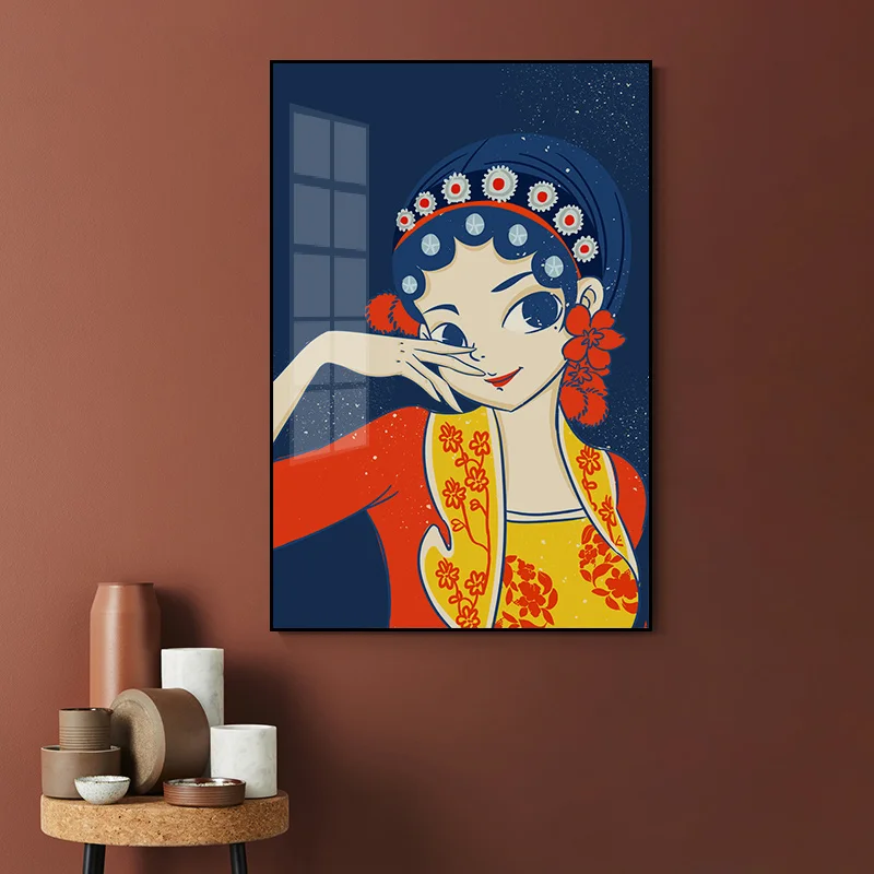 

Cartoon Peking Opera Character Canvas Painting Bedroom Living Room Decorative Painting Frameless Home Decor Wall Art Mural