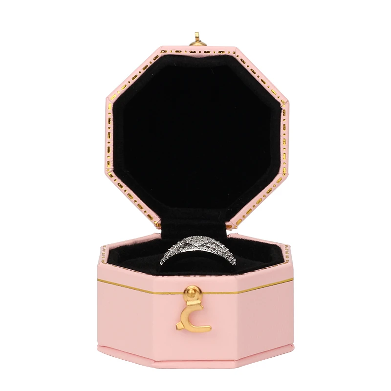 

New Fashion Mini Pink Octagonal PU Leather Jewelry Necklace Display Suggestion Wedding Ring Box And Women Dating