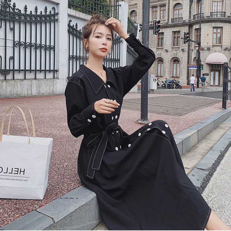 

NSMW MI 2021 New Spring Autumn Dress Women Long Sleeve Long Over Knee Waist Was Thin Fashion Casual Light Mature A-line Skirt L1