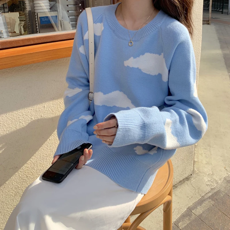 Корейский женский свитер Nomikuma с мультяшным облаком повседневный вязаный пуловер