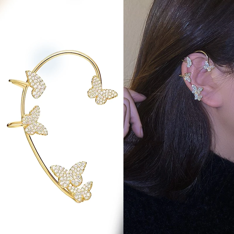 

Серьги-клипсы Fahsion в виде бабочек для женщин и девушек, серьги-кафффы для ушей, имитация пирсинга, ювелирные изделия, клипсы