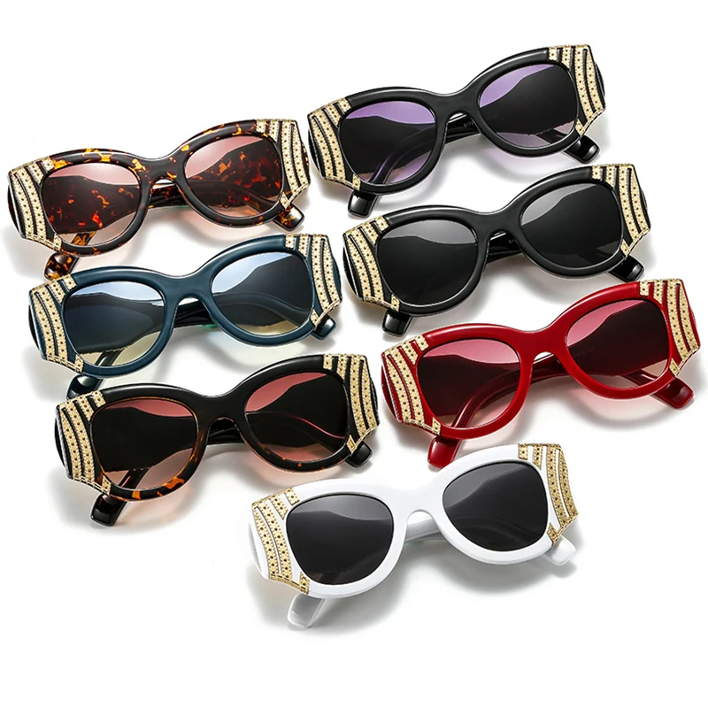 

Fashion Heavy Metal Cateye Sunglasses Women Vintage Metal Eyewear For Men Mirror Retro Red Black Oculos De Sol Feminino UV400