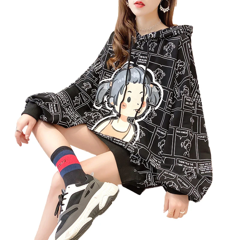 

Autumn Women'S Cute Kawaii Loose Ladies Hooded Sweater Y2k Korean Trend Ins Loose Casual Harajuku Cartoon Print Women'S Pullover
