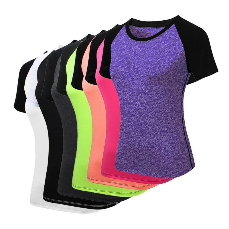

Female O-Neck Quick Dry Fitness Running T-shirts Summer Spring Outdoor Sports Elastic Clothes