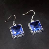 gemstonefactory big promotion 925 silver antique ocean blue topaz dangle drop earrings jewelry gift for women 20213691