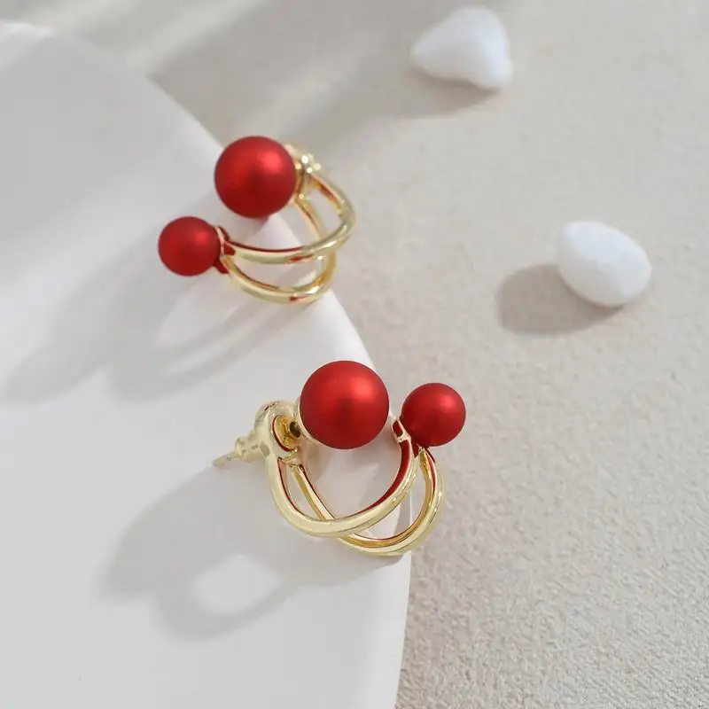 

Korean Red Ball Stud Earrings Front And Back Fashion Designers Pearl Brincos Feminino Jewelry Wholesale
