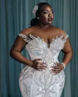 Блестящее свадебное платье-Русалка для женщин, кружевное платье с аппликацией и кристаллами, украшенное бисером, арабское свадебное платье, изготовленное на заказ