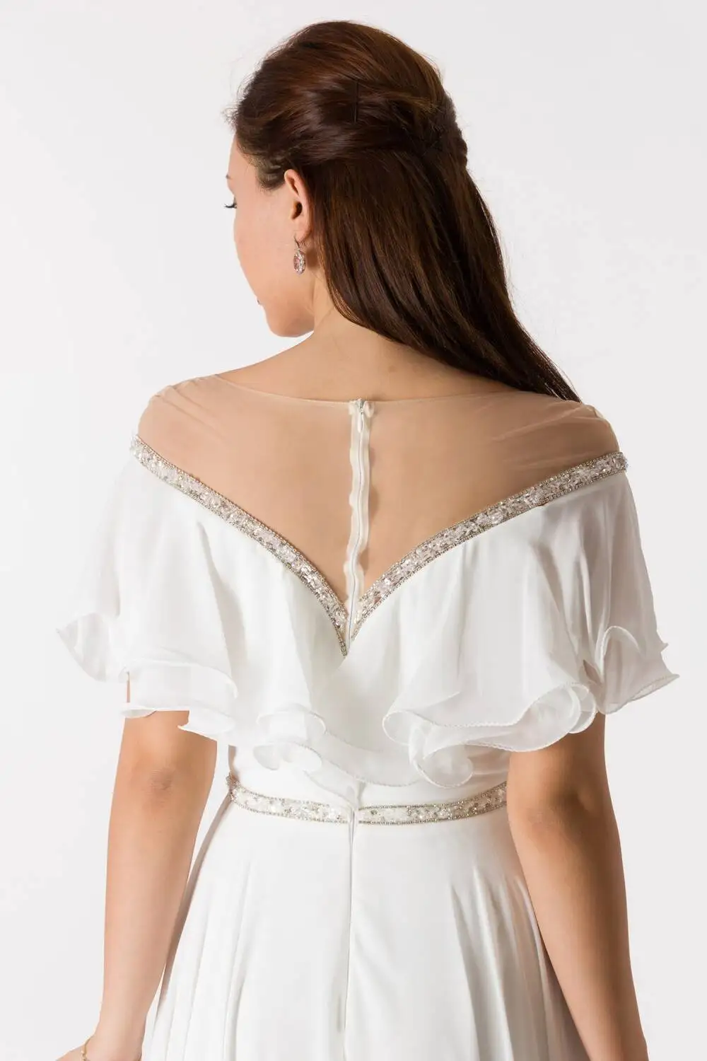 

Ruffle Detailed Ecru Long Engagement Dress