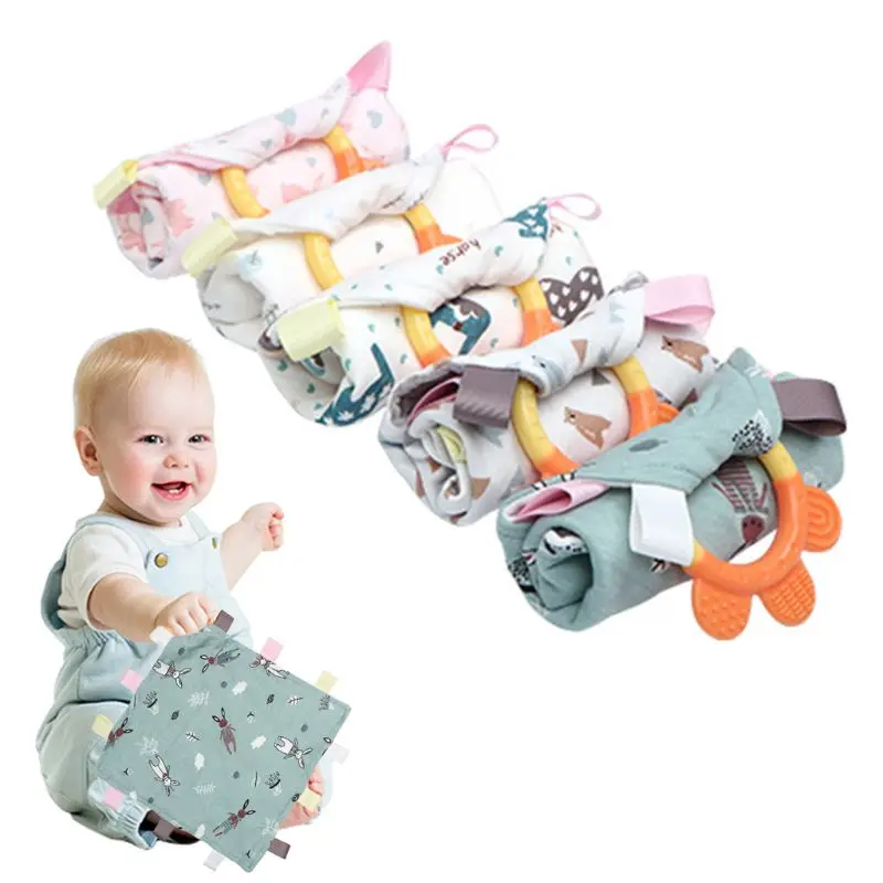 Newborn Appease Towel Comforter Blanket with Soft Teether Toy Baby Soothing Wipe Handkerchief