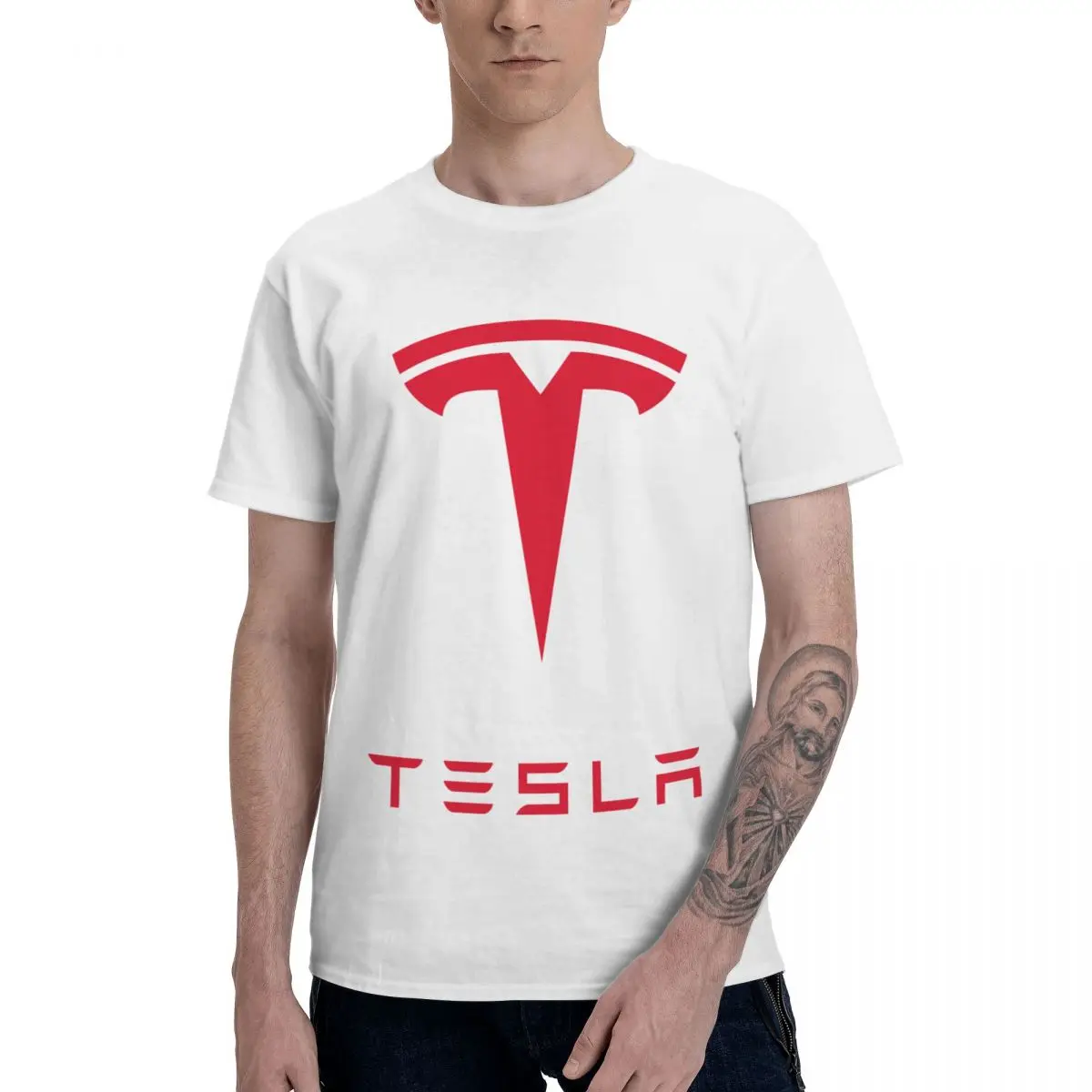 

Футболки с логотипом Tesla, Мужская футболка из чистого хлопка с круглым вырезом, необычные футболки с коротким рукавом, толстовка европейско...