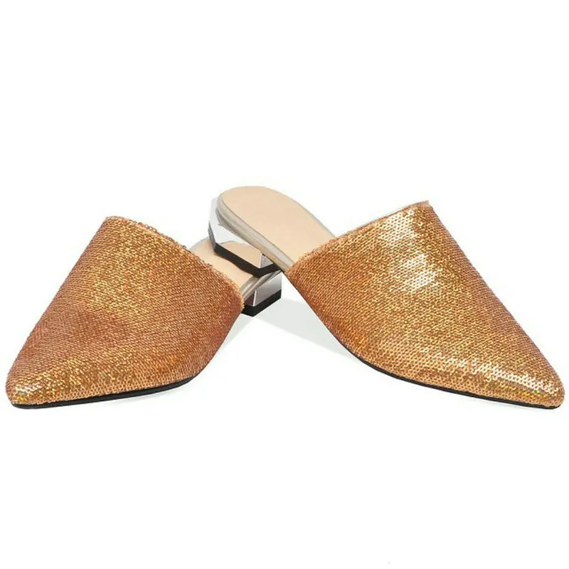 Женские блестящие туфли без задника с острым носком размеры 45 46 47 48|Тапочки| |