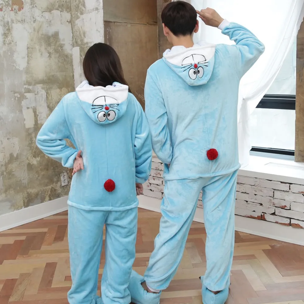Новые японские аниме комбинезоны Doraemon косплей костюм пижамы животных фланелевые флисовые пижамы для взрослых для женщин пижамы вечерние комбинезоны