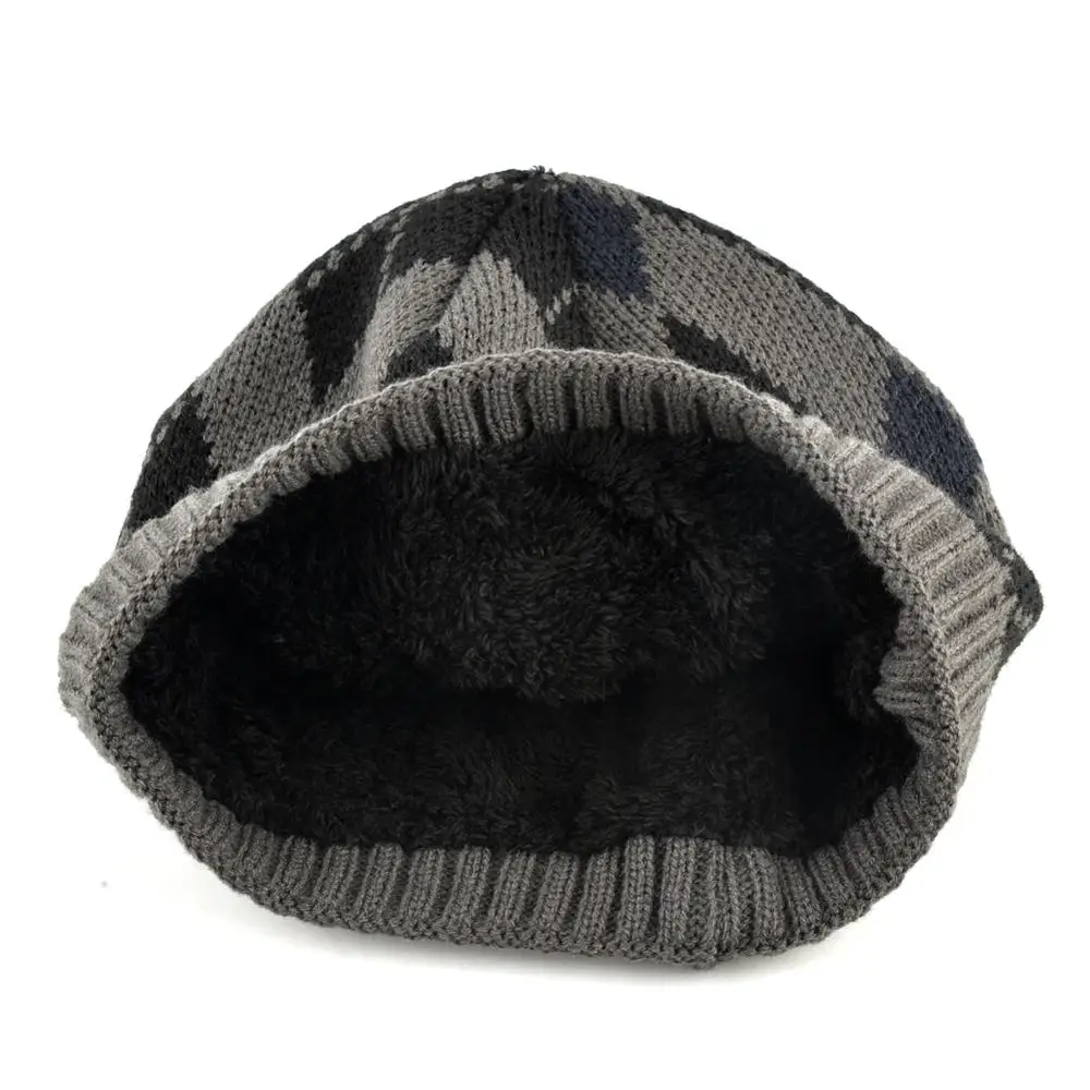 Мужские шапки облегающие вязаные клетчатые мужские зимние уличные толстые