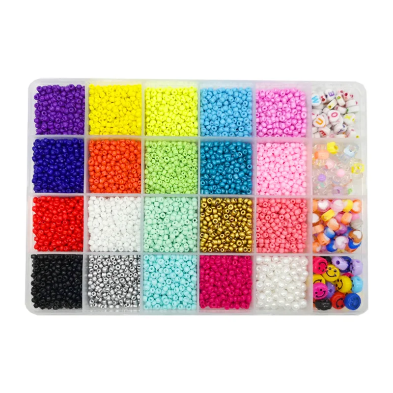 

24 Grid Spring Color 2 3 4mm Glass Rice Beads Children's Beaded DIY Bracelet Necklace Jewelry Accessory Set Box