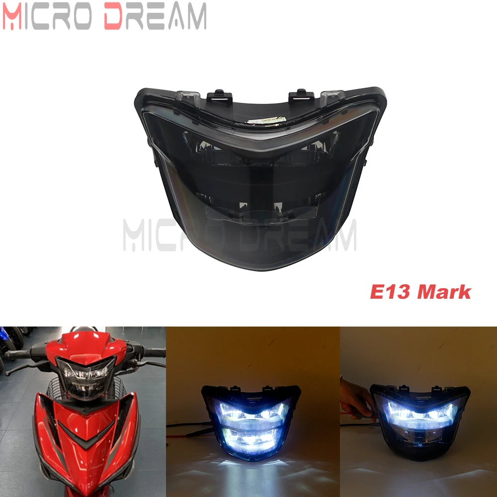 

12V Replament E13 Approved Motorcycle LED HeadlampHeadlight For YAMAHA LC150 Y15ZR Scooter Head Lights High Low Beam Assembly
