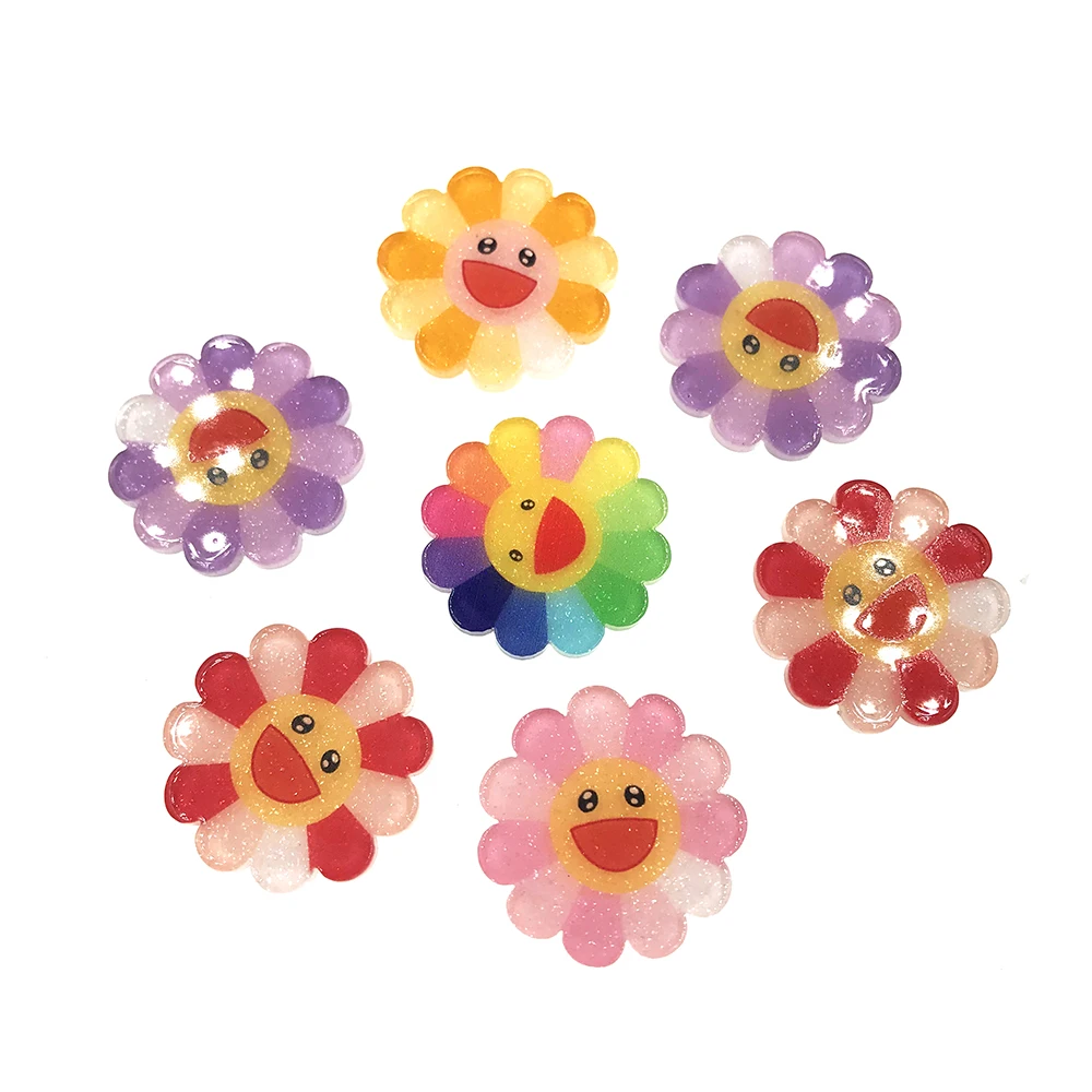30 шт./лот блестящий солнечный цветок плоский задник кабошон Детские банты для