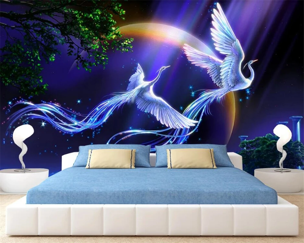 

beibehang Custom murals 3D fashion beautiful dreamy mood peacock crane living room bedroom background wall paper mural