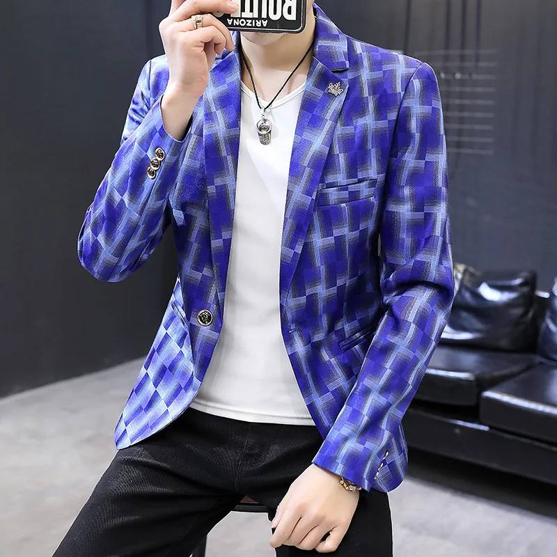 

2022 Men's Spring New Gradient Plaid blazer Youth Slim Fit Trendy Handsome blazer