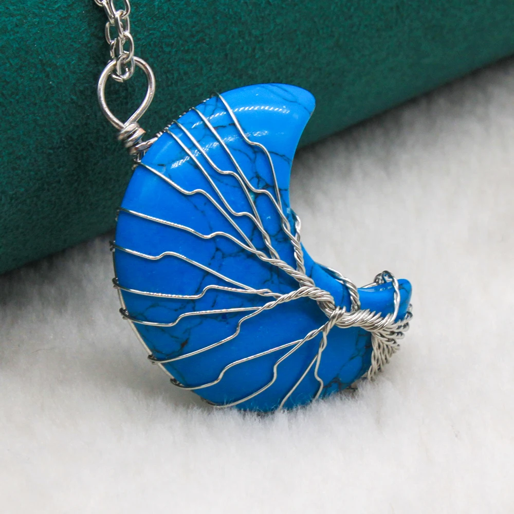 Натуральный хрустальный камень в форме Луны подвески дерева красочные талисманы