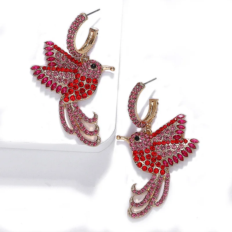 2019 Blue Parrot Cute Bird Earrings For Women Crystal Drop Long Fringed Dangle Wedding Jewelry | Украшения и аксессуары