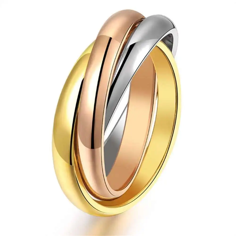 

Women Jewelry Titanium Steel Ring Creative Tricolor Twining Rings so001