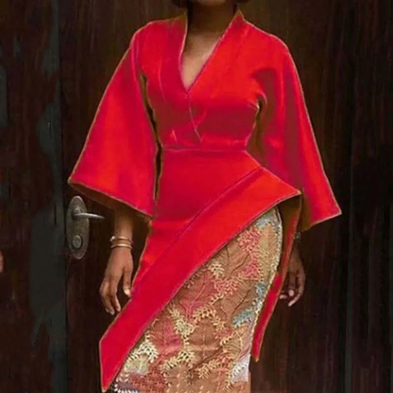 Женское асимметричное платье в африканском стиле желтая блуза средней длины с