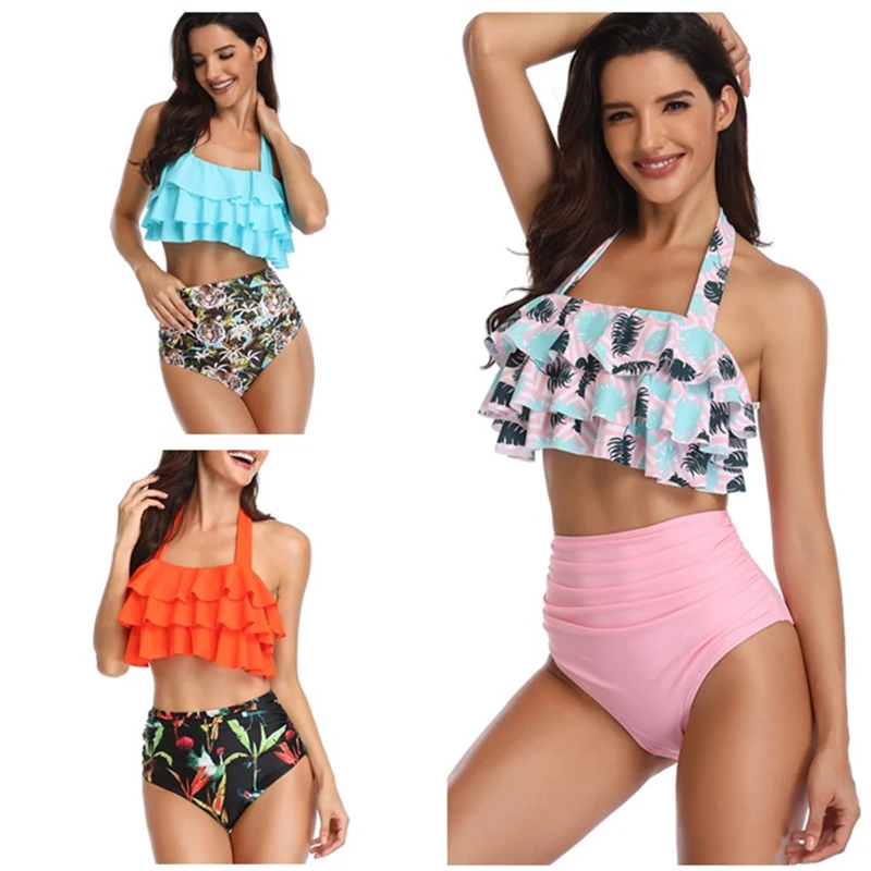 Сексуальный купальник женский бикини с высокой талией 2019 гофрированный Монокини